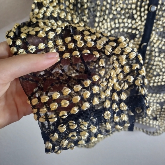 Chico's Travelers Collection Needle Stitch Mesh Gold Button Down Jacket Sz O/S/4 - Picture 6 of 10